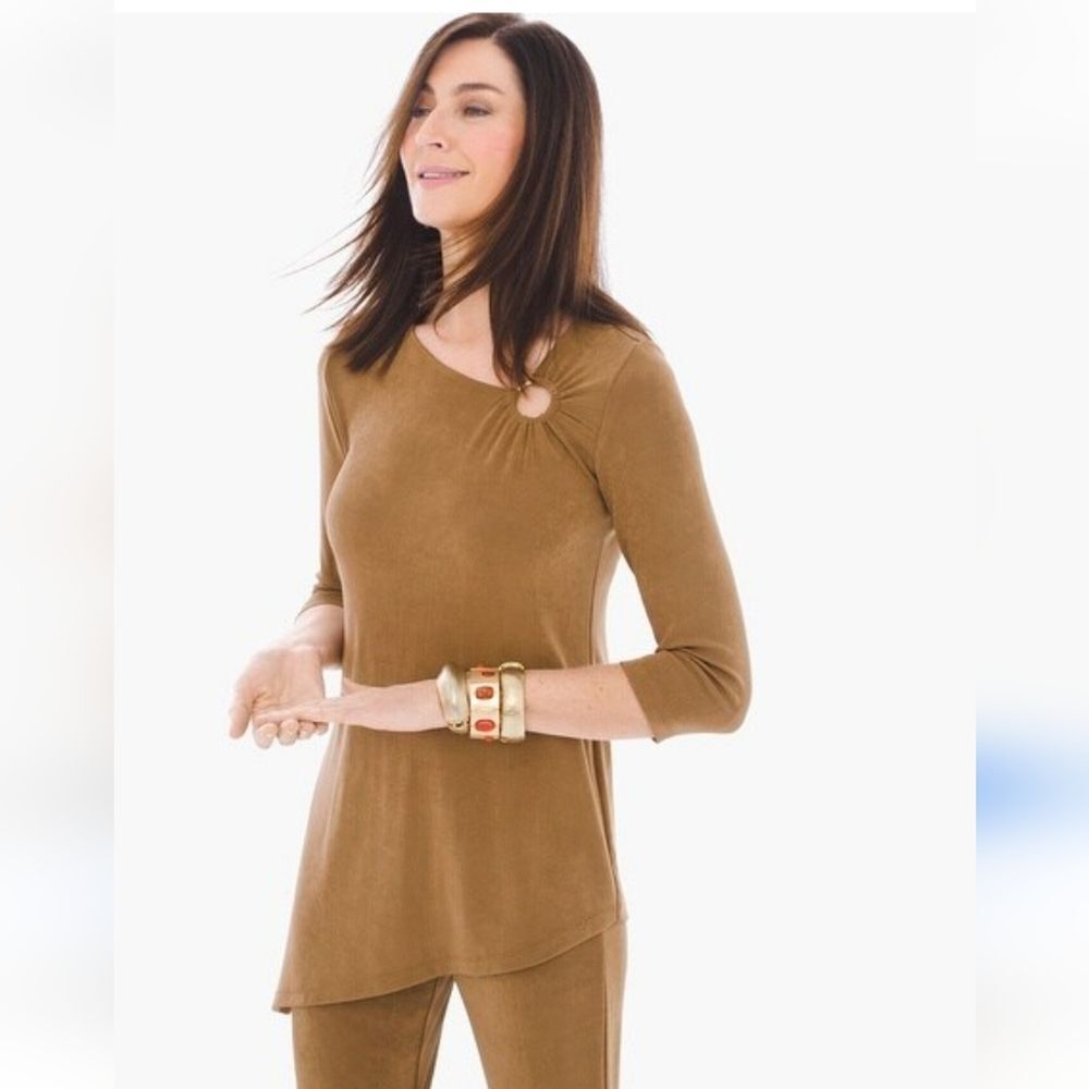 Chicos Travelers Slinkly Asymetrical Hem Sierra 3/4 Sleeve Blouse 2 Medium